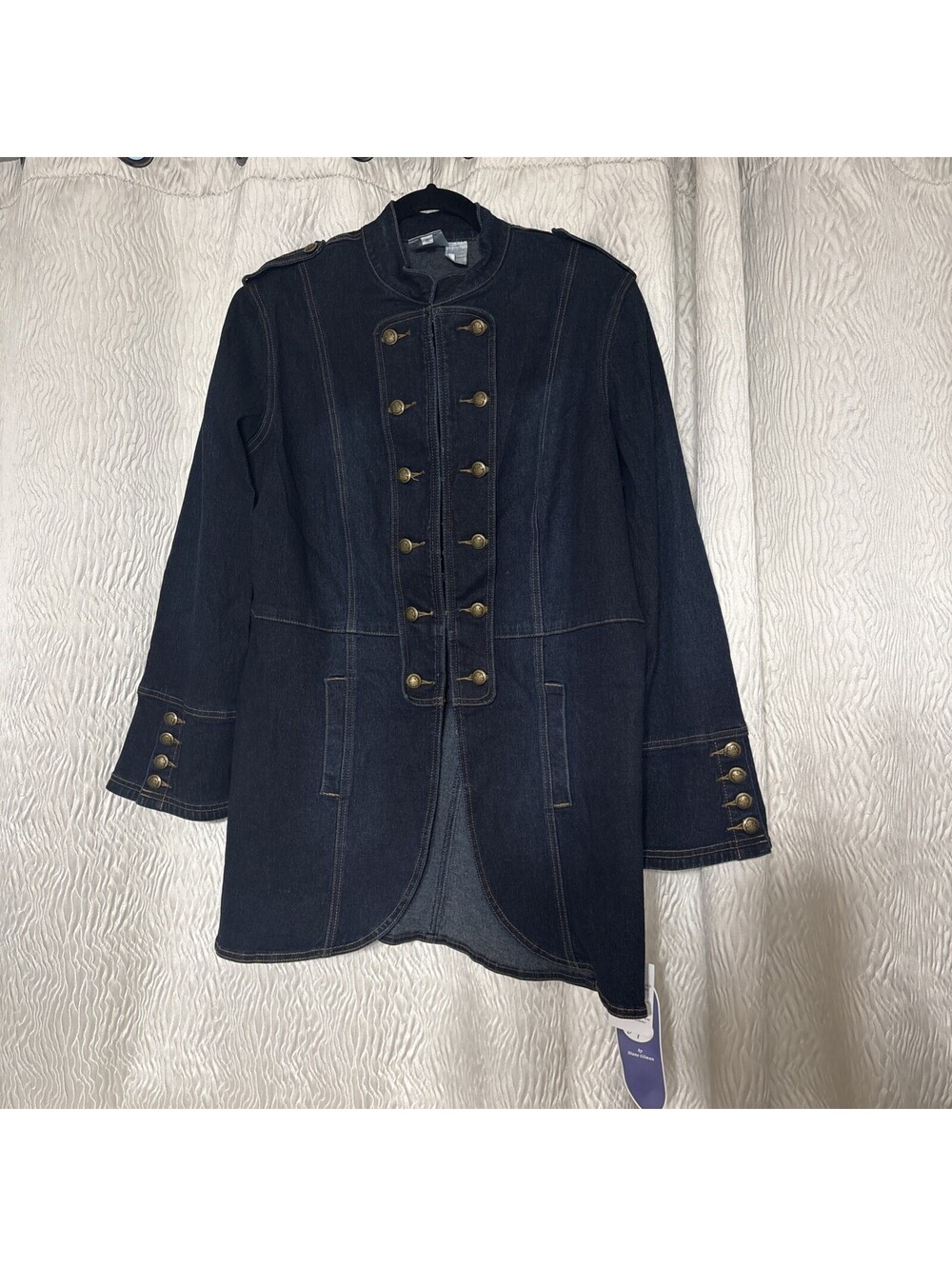 NWT-DG2 by Diane Gilman Dark Wash Double Breasted Military Style Denim Jacket-XL